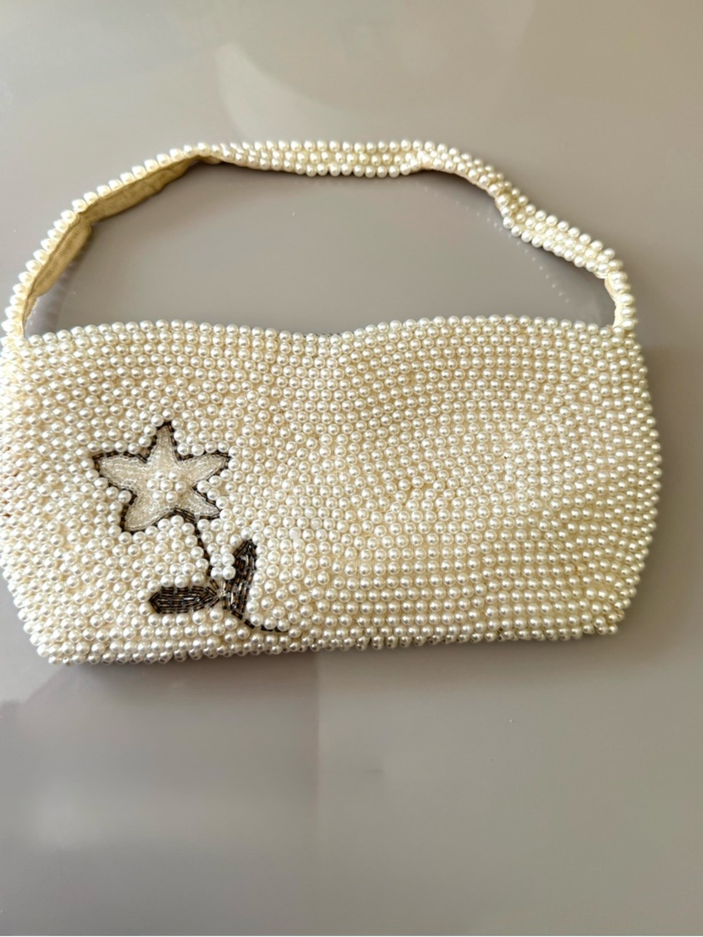 Pearl Beaded Floral Accent Vintage Bag - Ivory